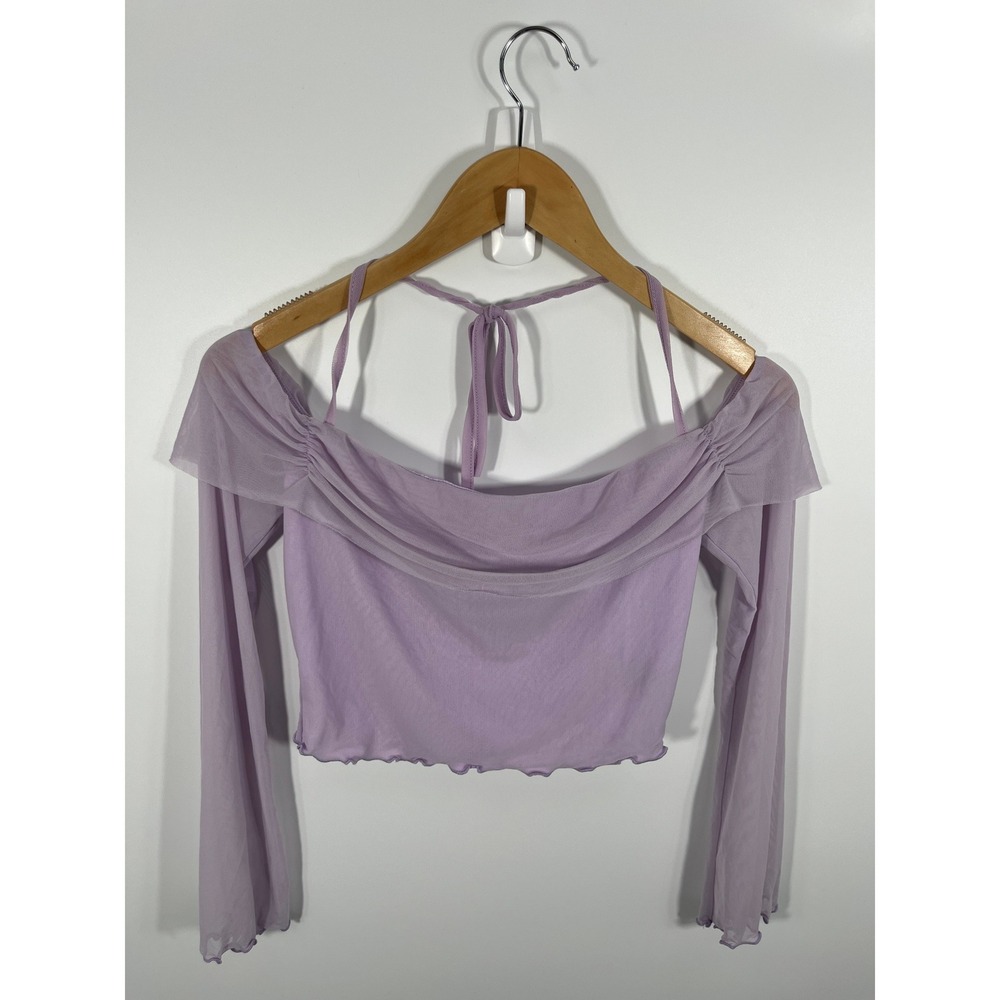 Womens Crop Top S Purple Sheer Mesh Dainty Balletcore Coquette Feminine Romantic